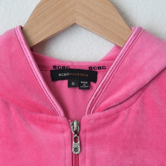 BCBGMaxAzria Pink Velour Logo Hoodie Size Small - Picture 6 of 8